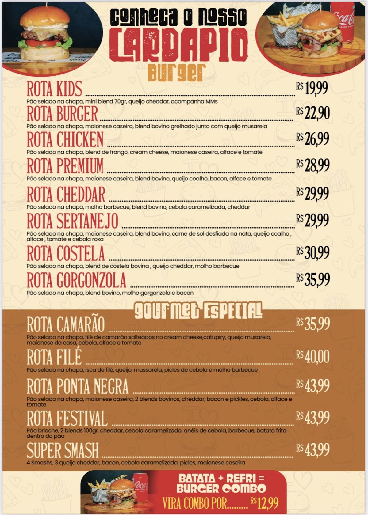 Rota 602 Hamburgueria , pastelaria e massas cardápio