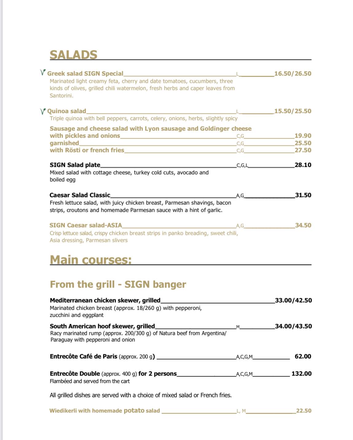 Menu de SIGN eat & drink