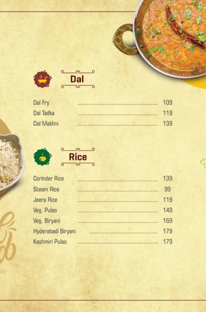 SUBH RESTAURANT menu