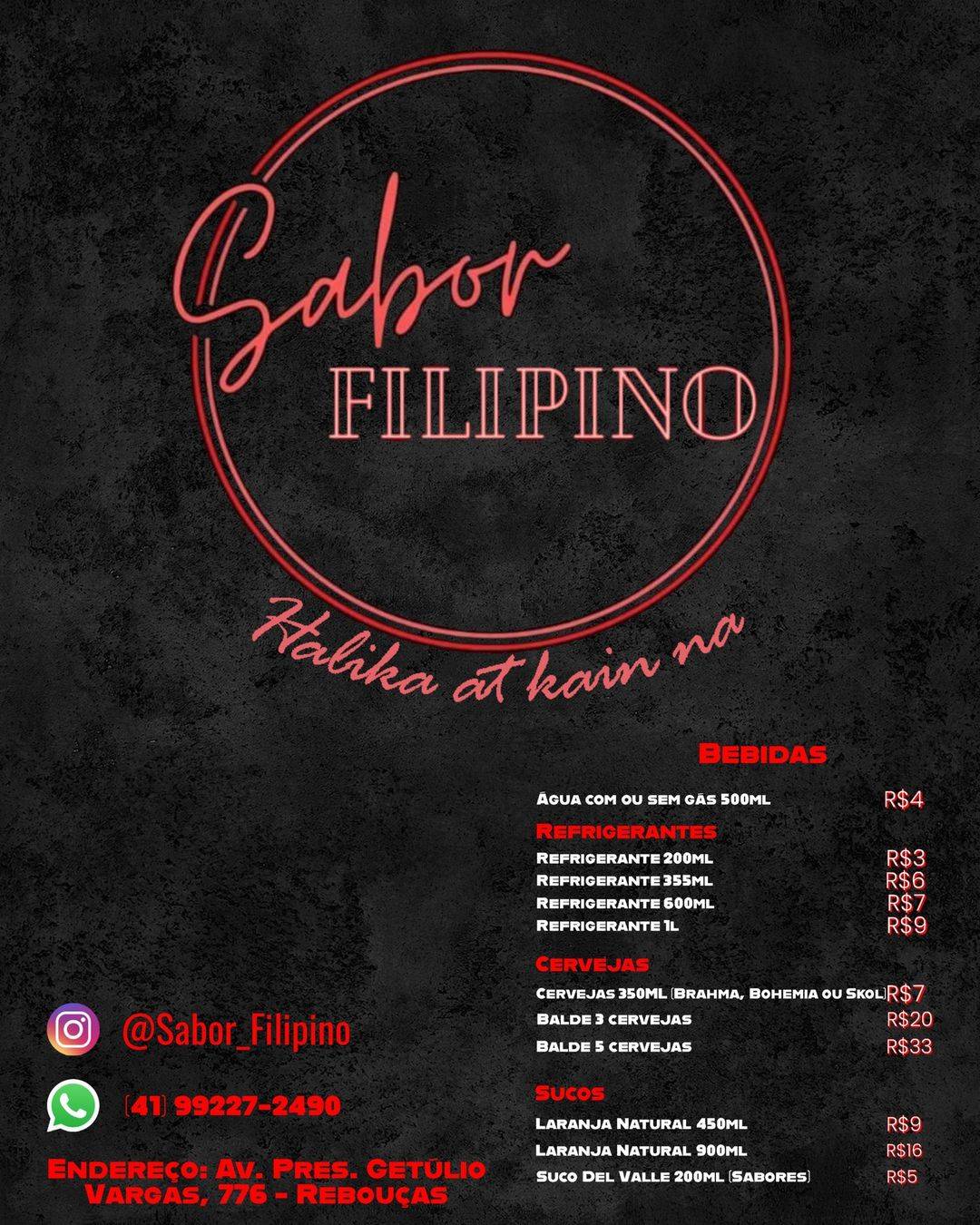 Sabor Filipino cardápio