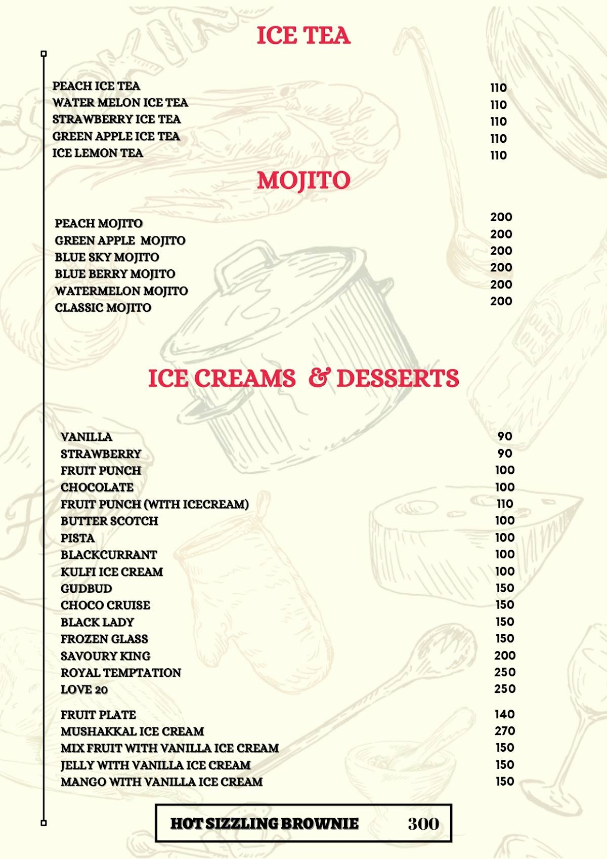 Savoury Seashell menu