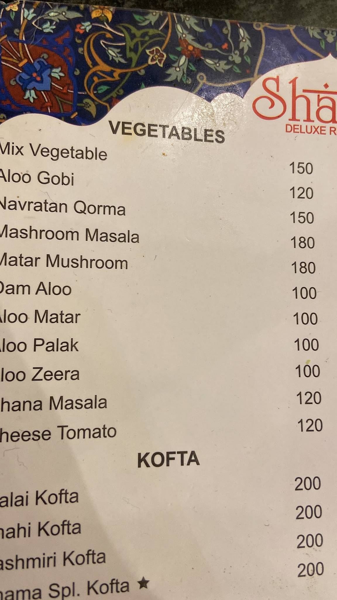 Shama Deluxe Restaurant - Non Veg Mughlai menu