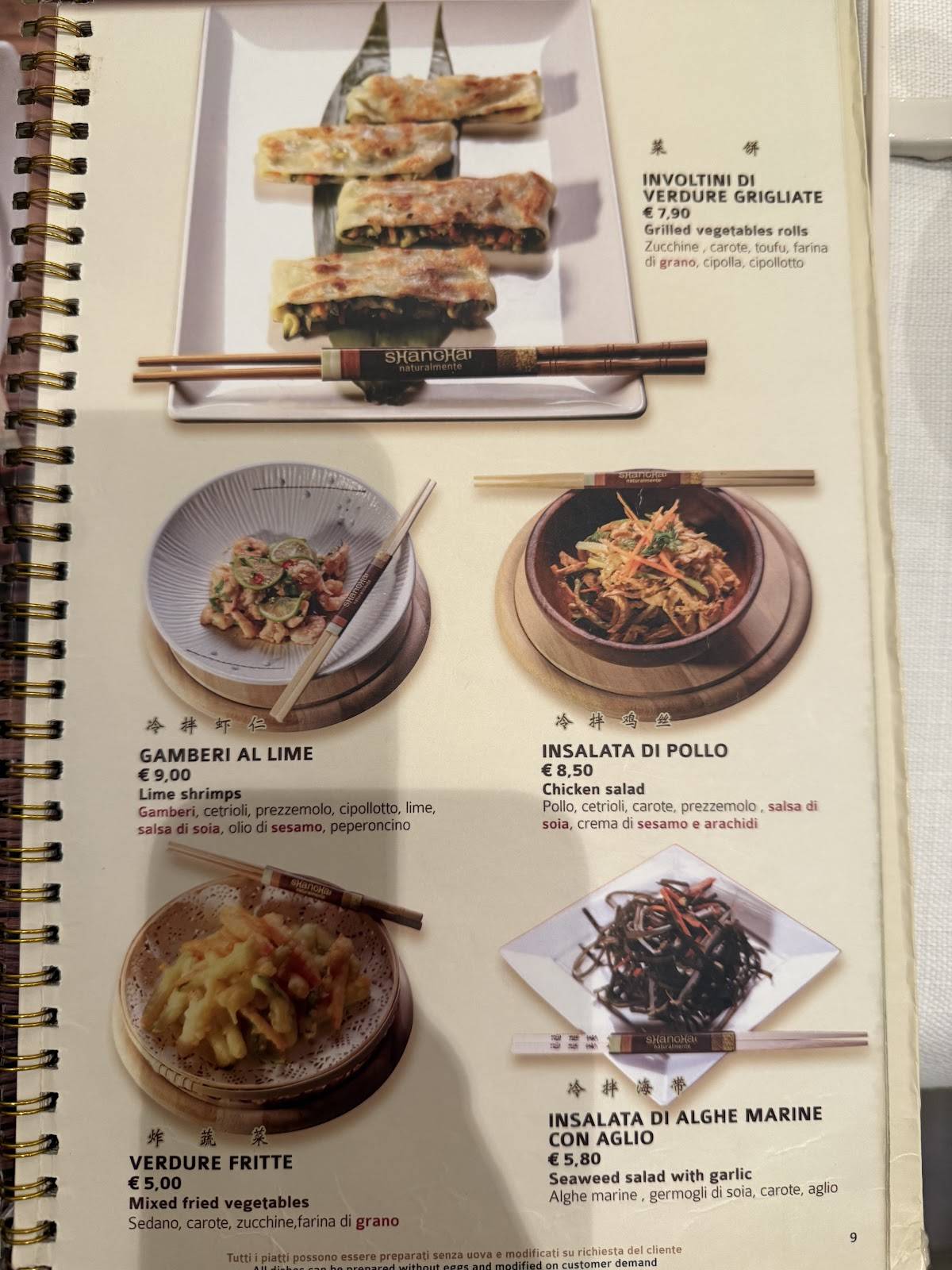 Menu di Shanghai Naturalmente 