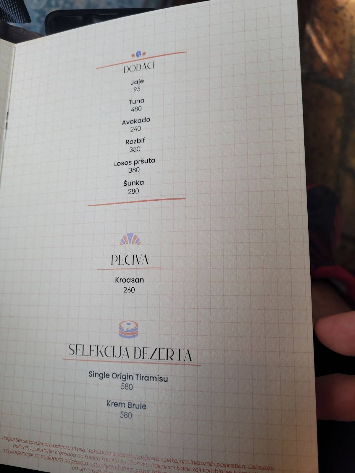 Menu de Single Origin