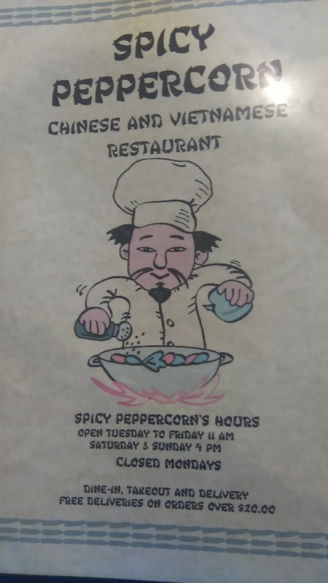 Menu at Spicy Peppercorn Chinese & Vietnamese Restaurant, Prince Albert