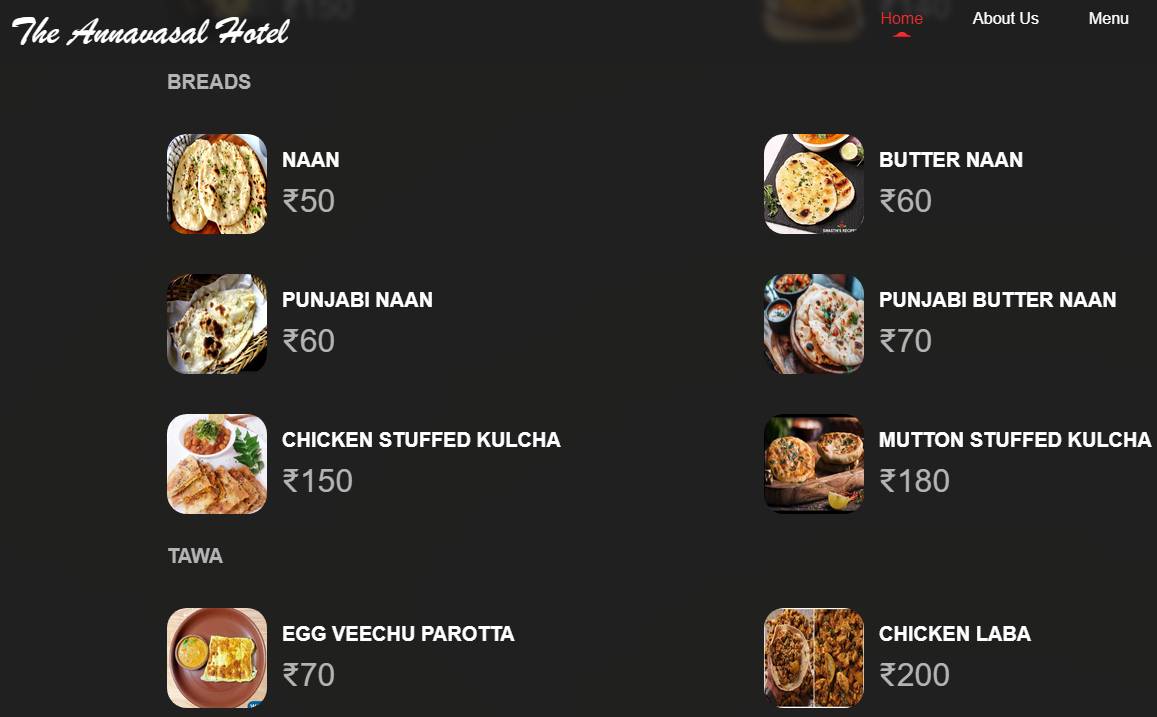 Sri Annavaasal menu