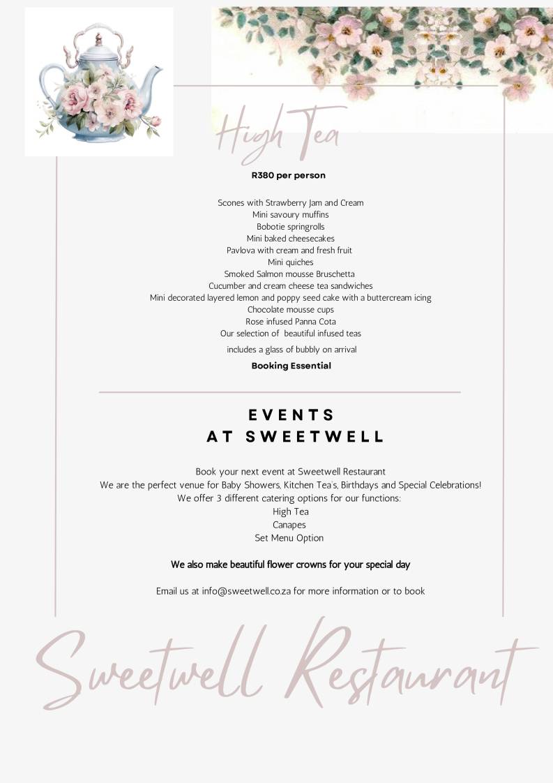 Menu de Sweetwell Restaurant & Destination