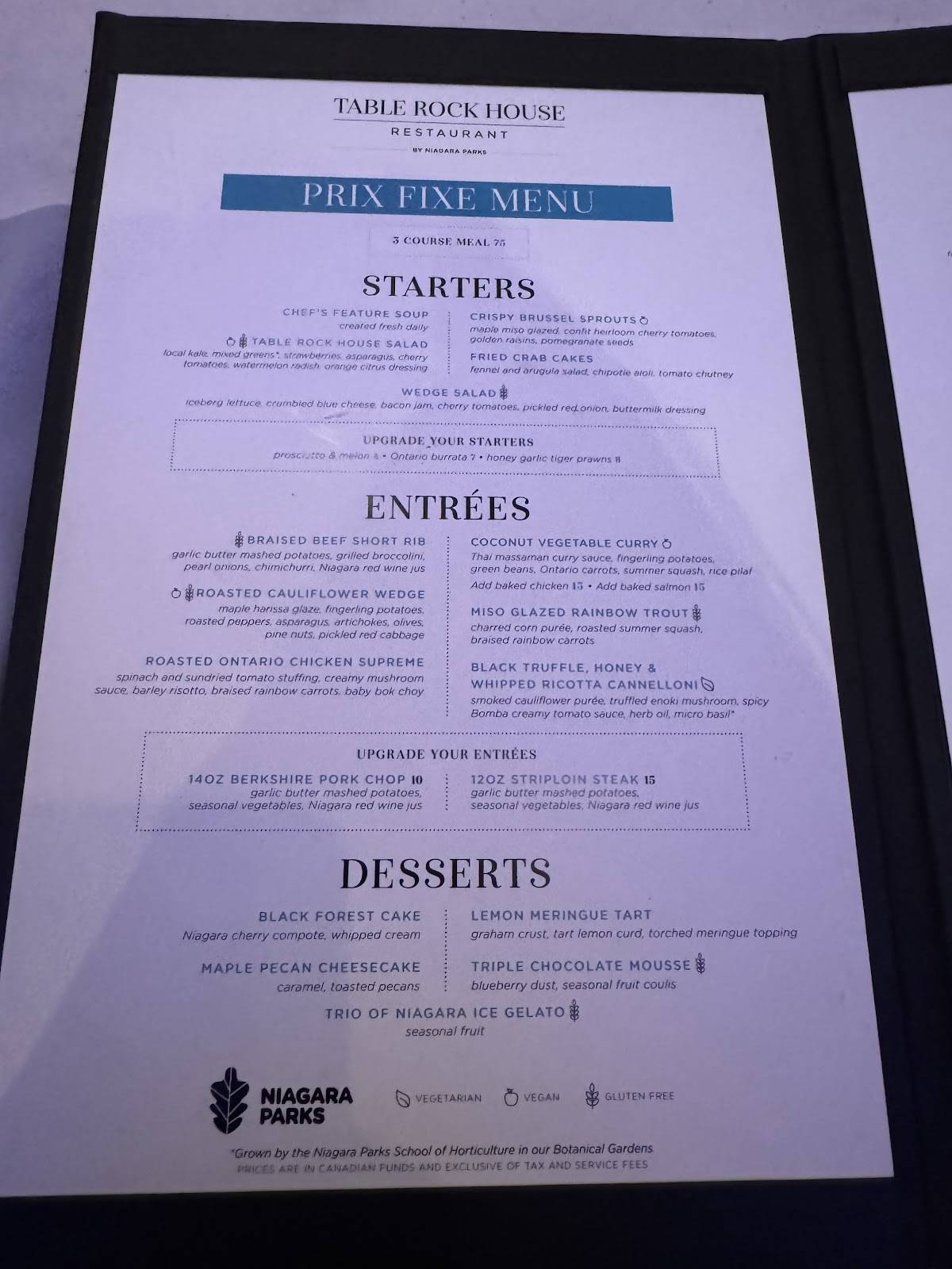 Menu de Table Rock House Restaurant