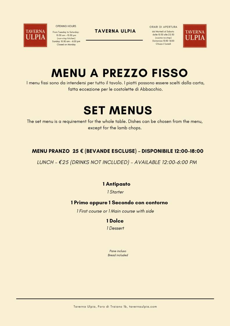 Menu di Taverna Ulpia 