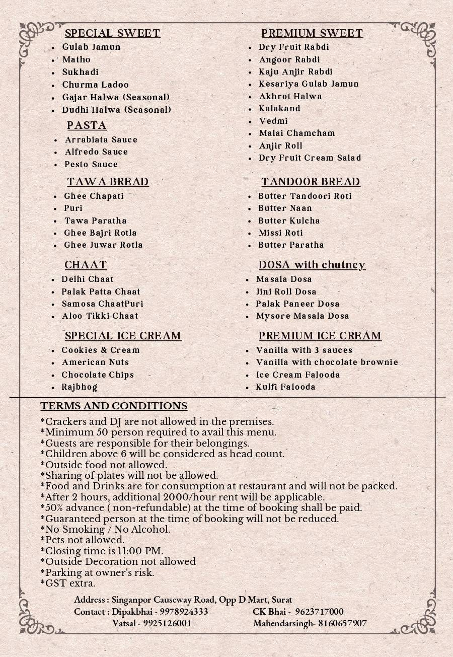 Thakkar's Hotel Jalaram Kathiyawadi menu