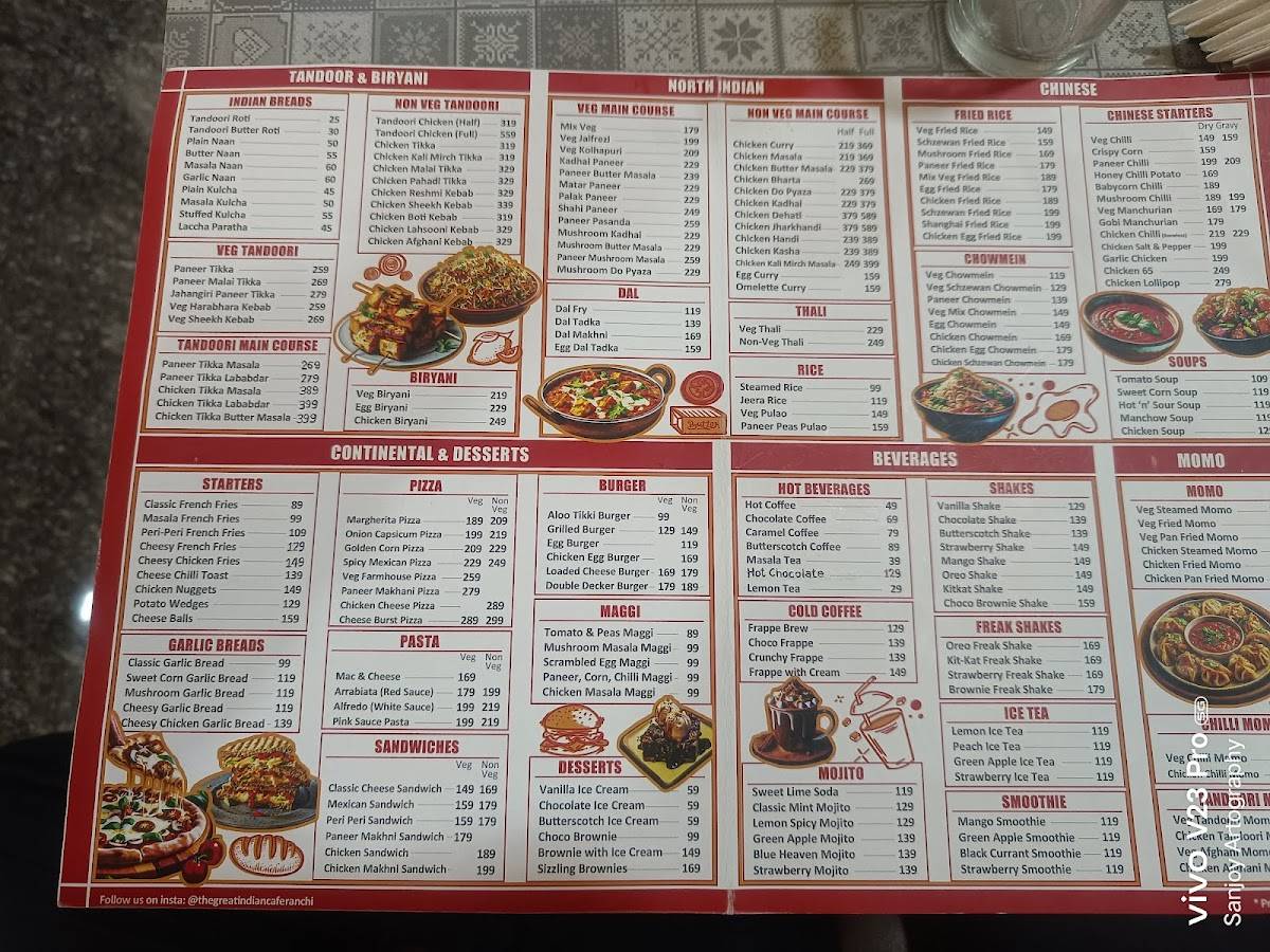The Great Indian Cafe menu