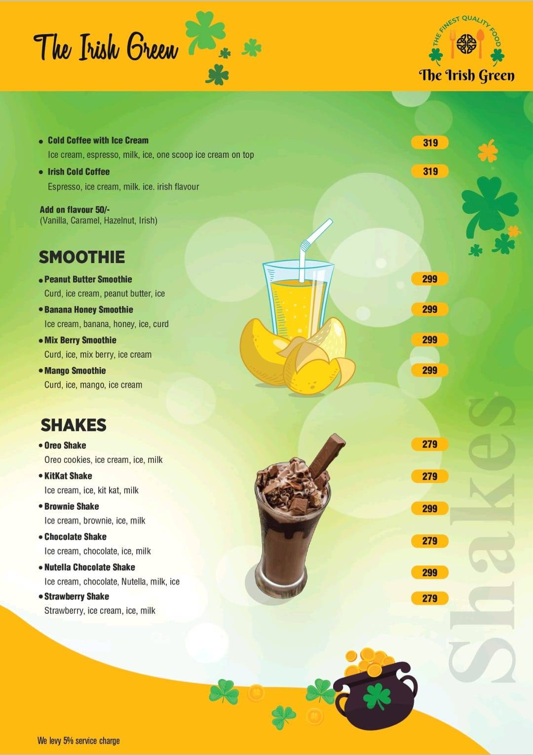 The Irish Green menu