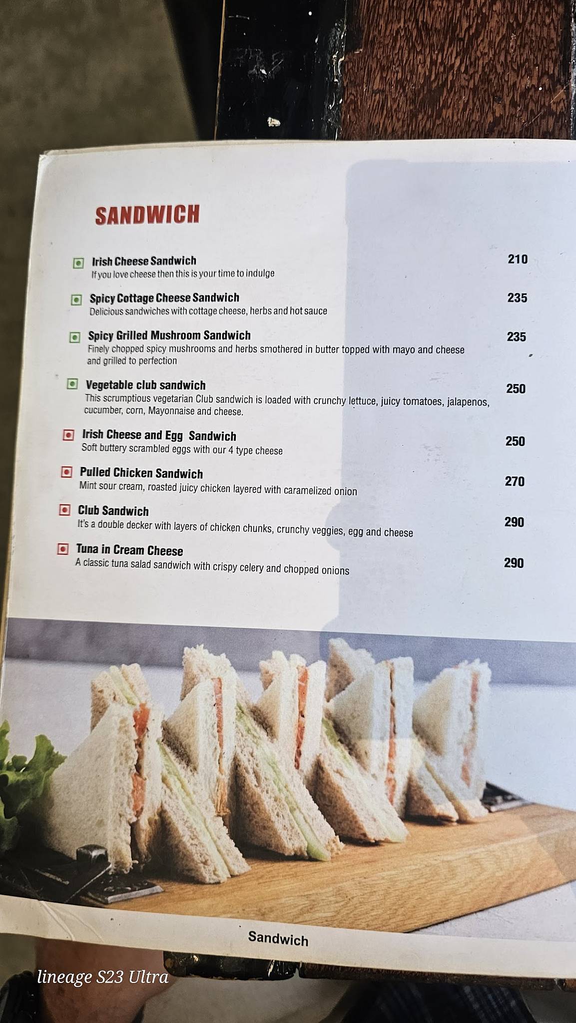 The Irish cafe menu