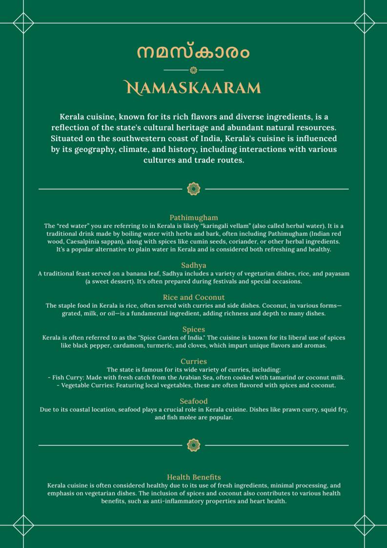 The Kerala Table menu