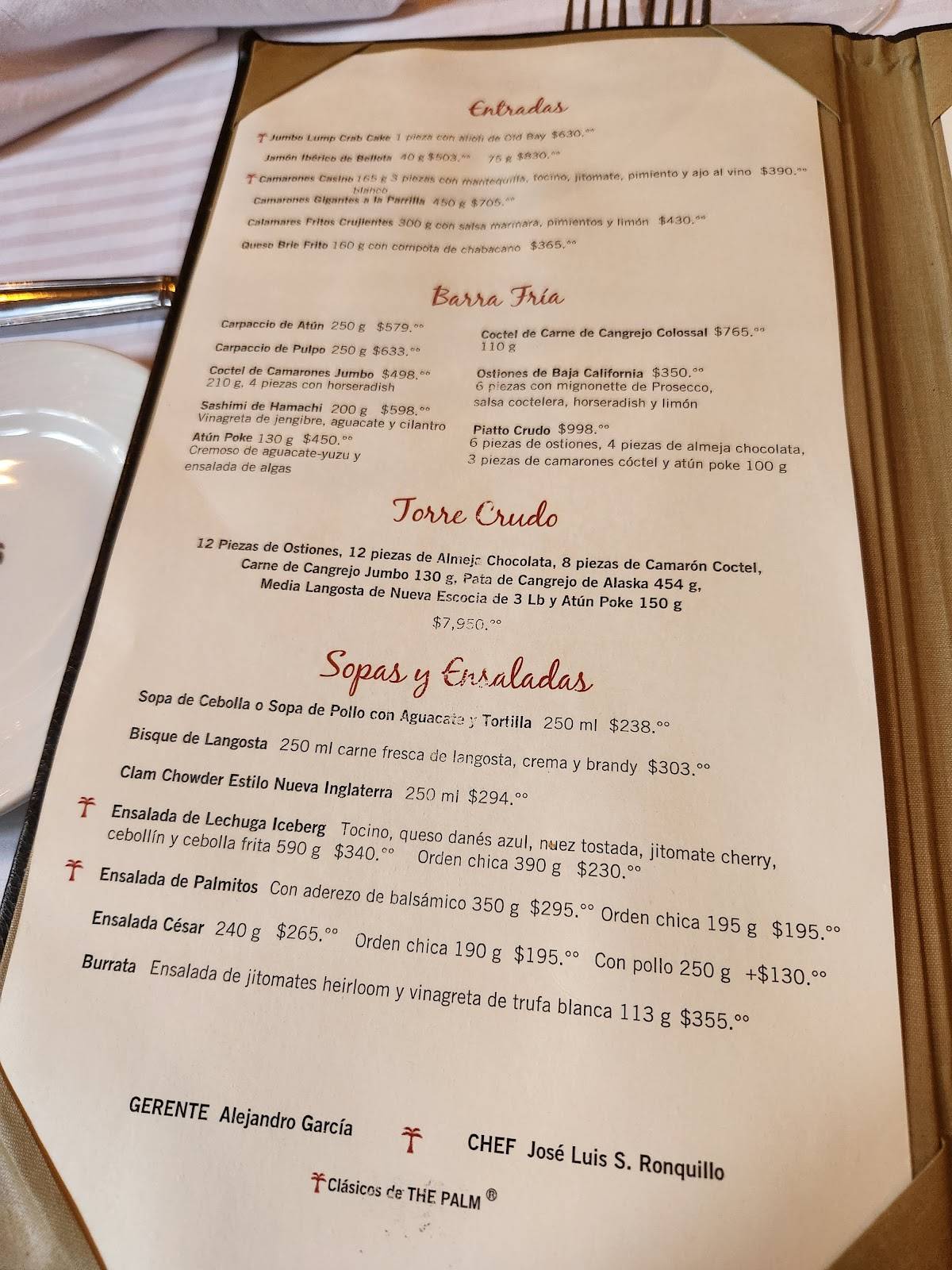 The palm menu discount