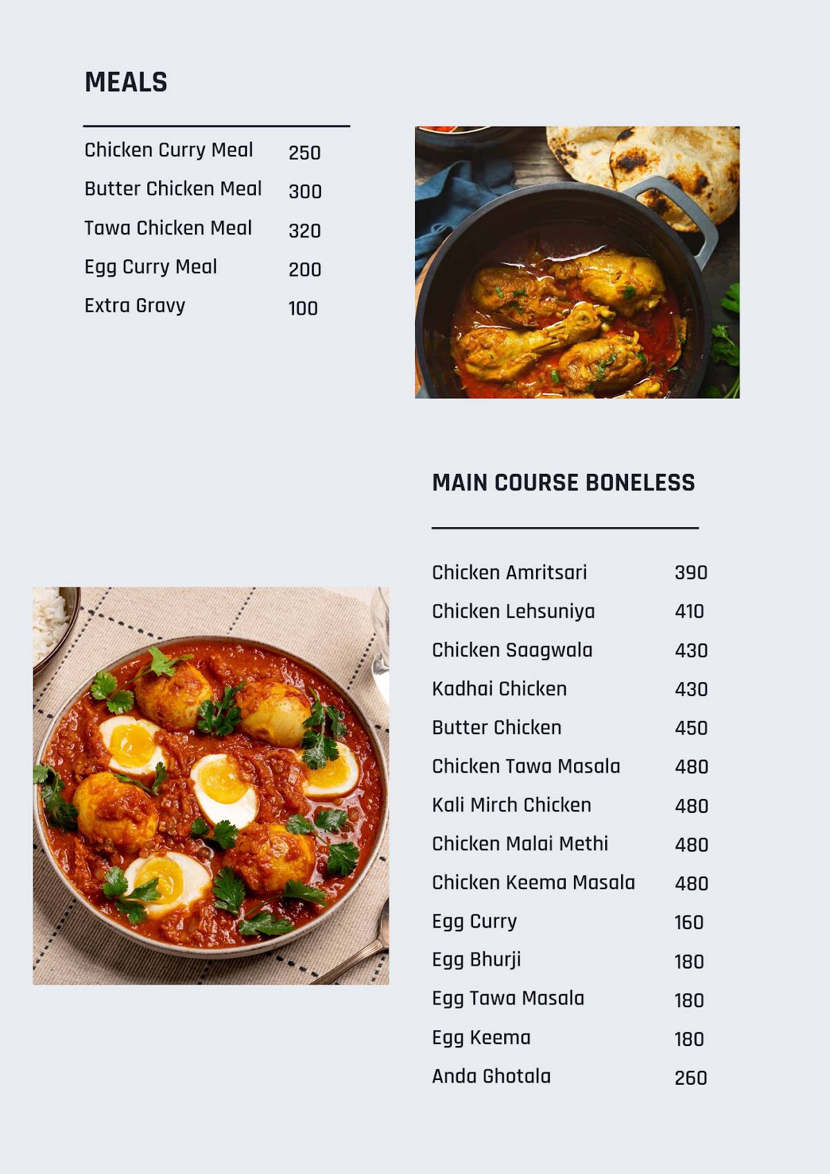 The Red Dot, Bopal menu