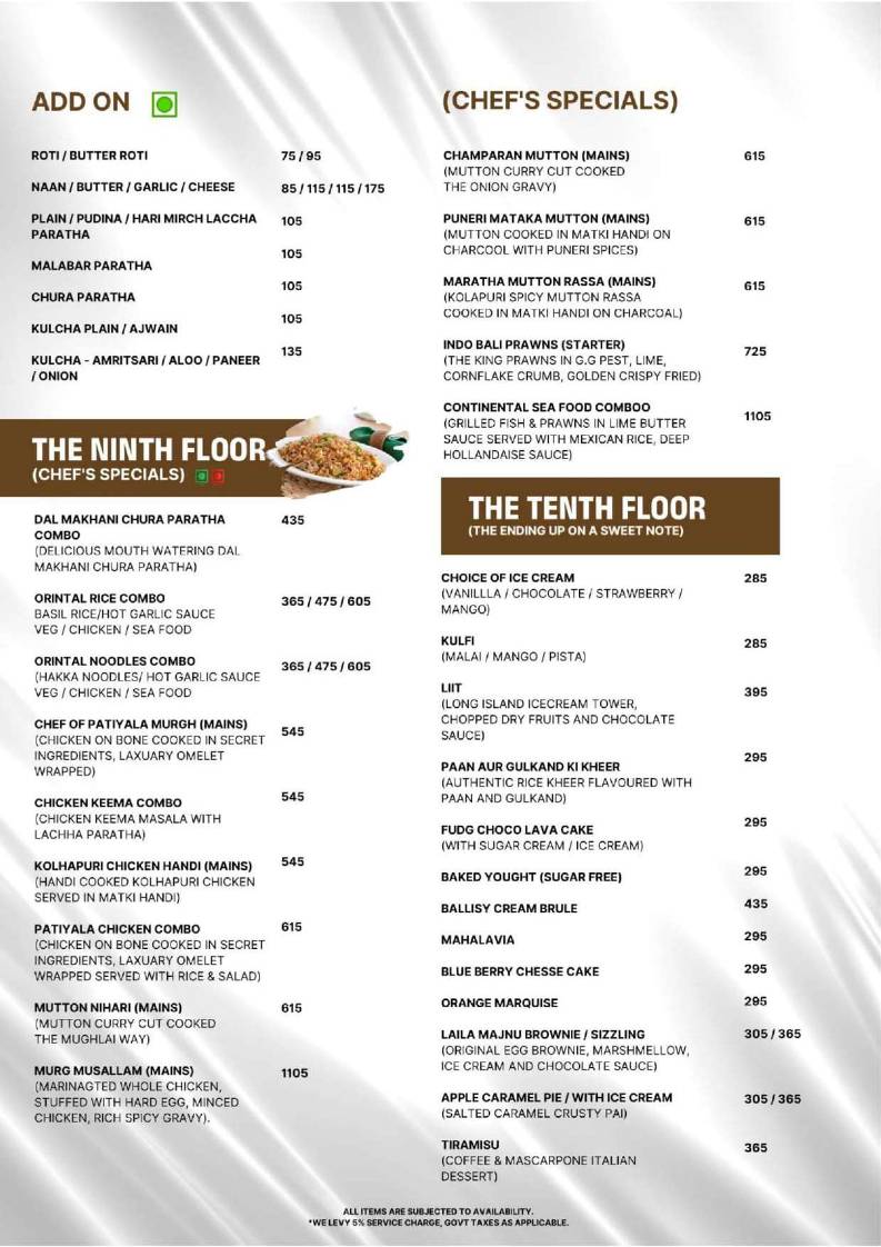 The Tenth Floor menu