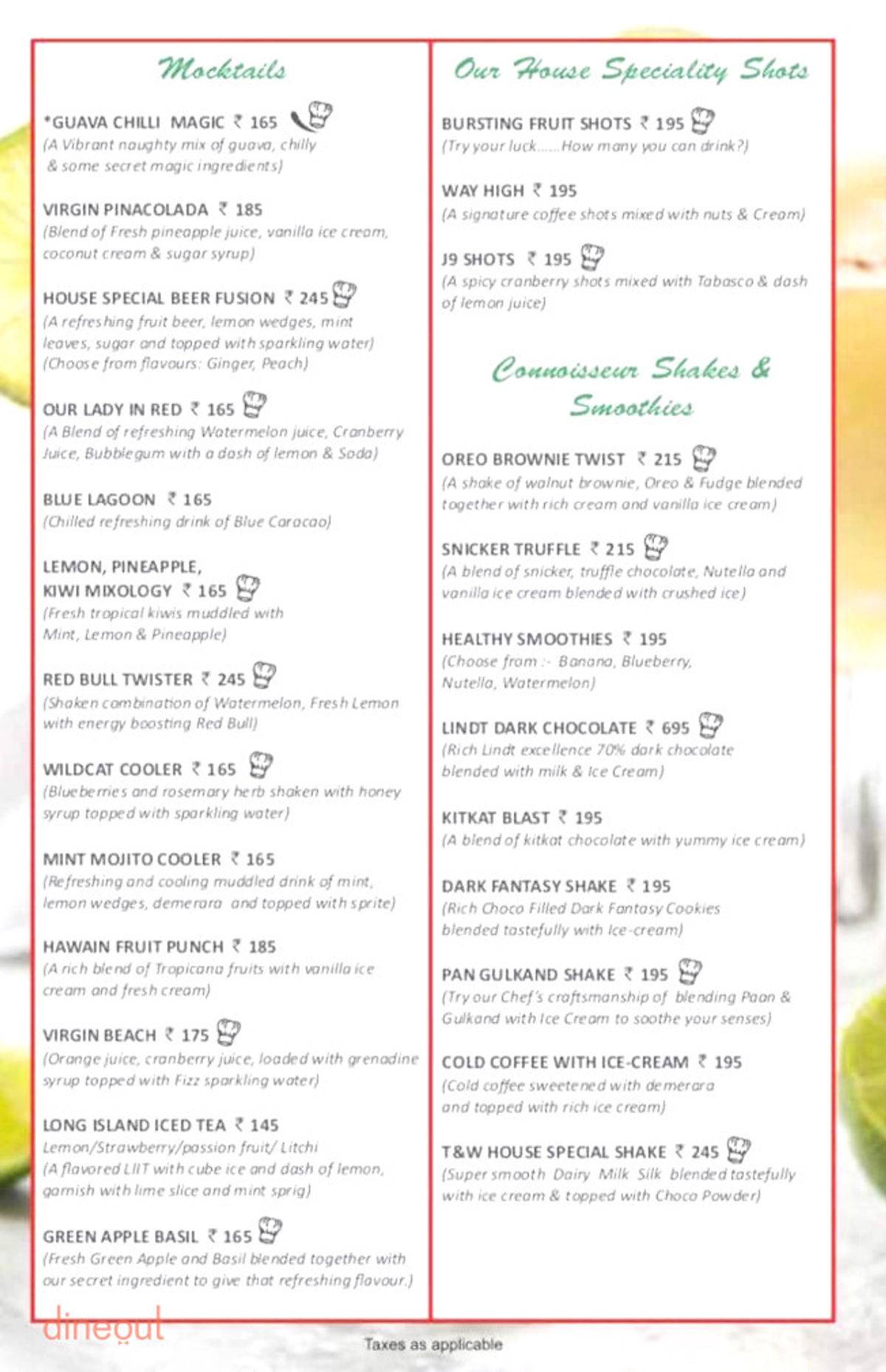Menu at Thyme & Whisk Best Restaurant In Vadodara Multi Cuisine