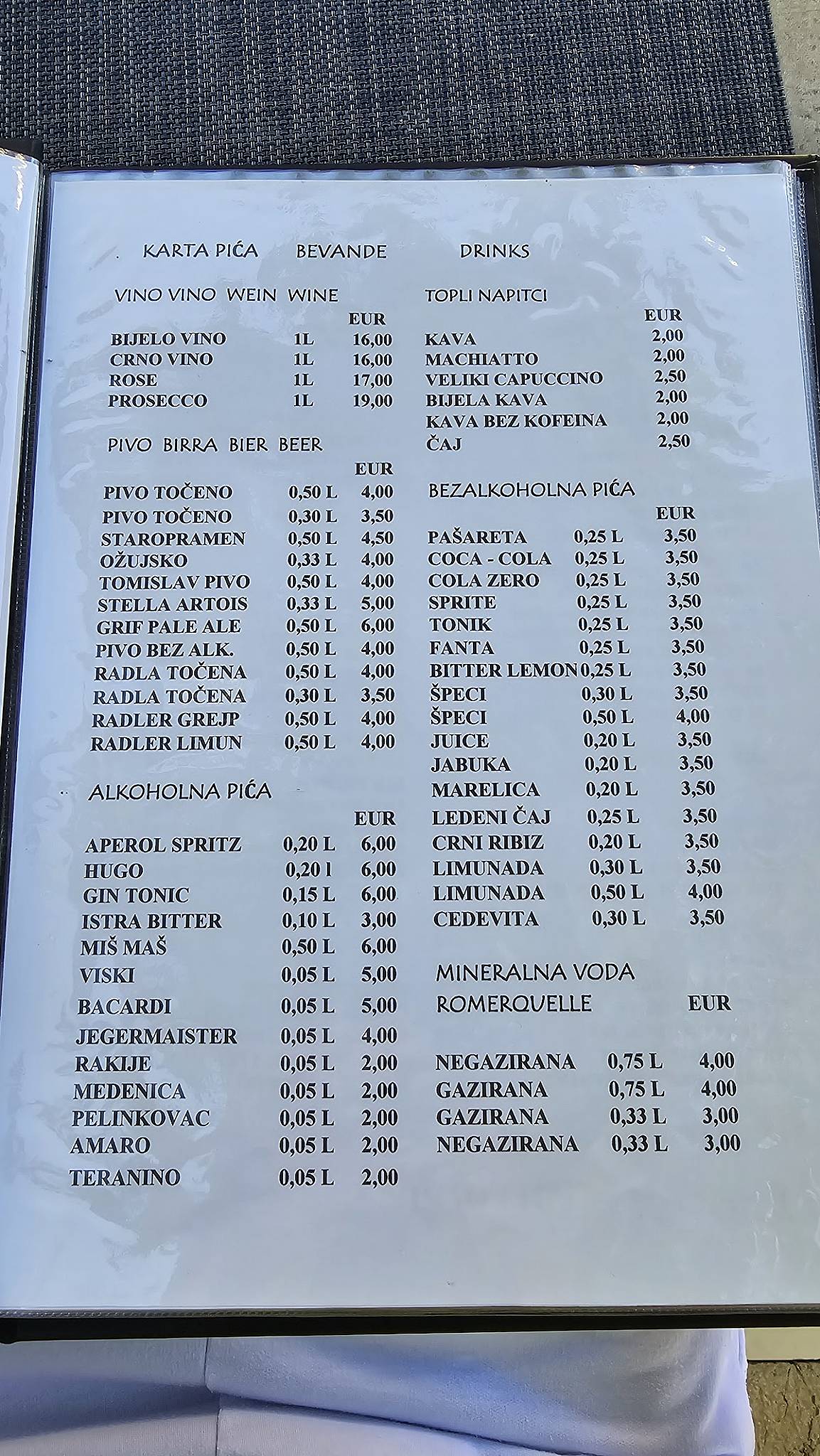 Menu di Torkolo restaurant 