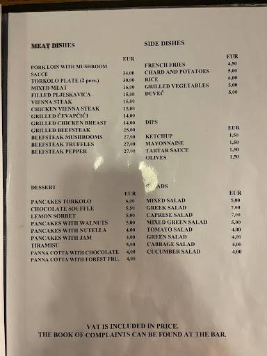 Menu di Torkolo restaurant 