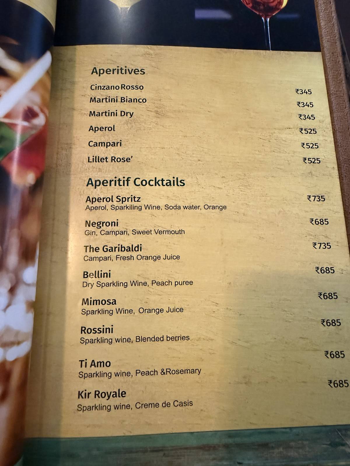 Toscano menu