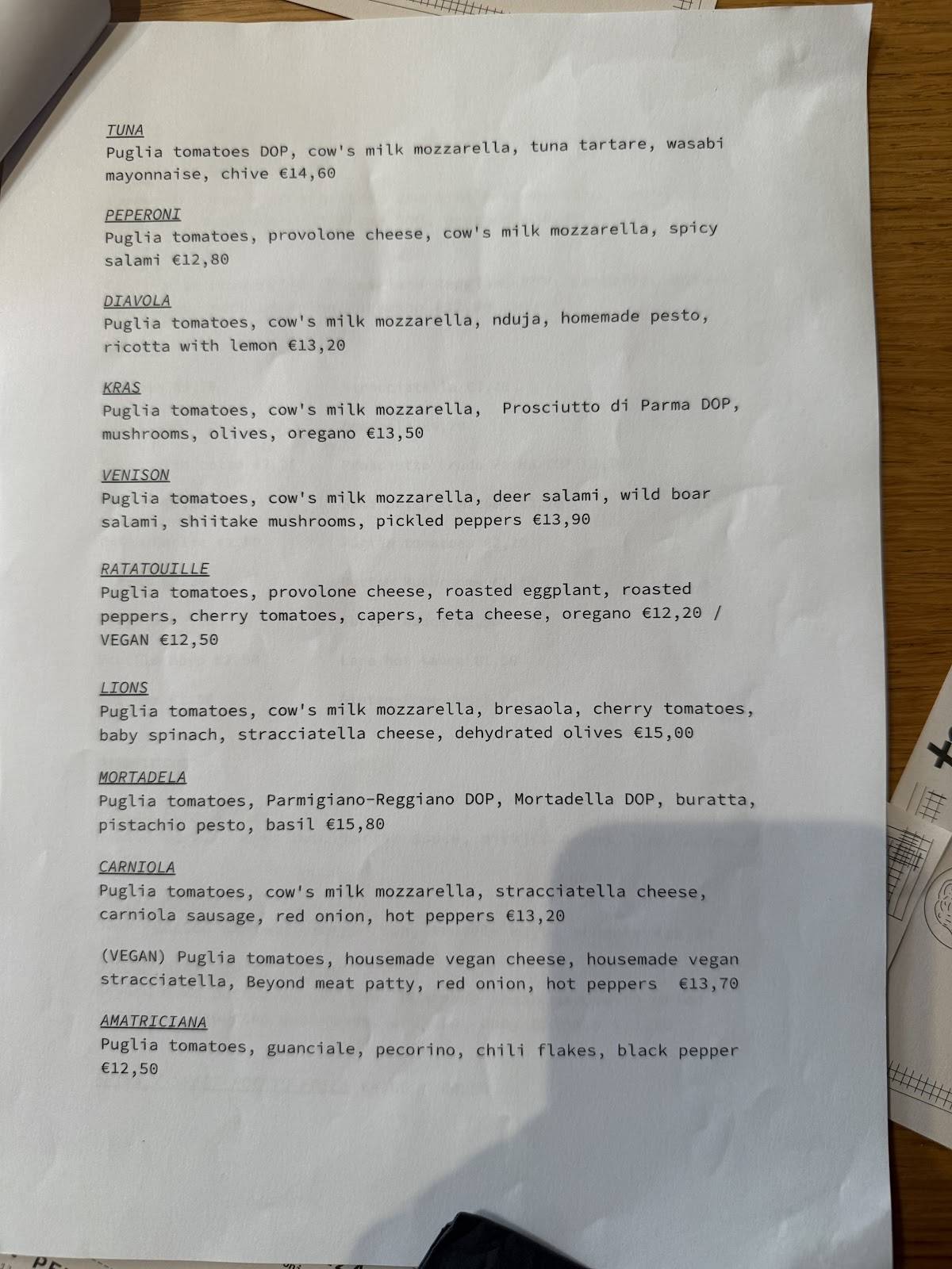 Menu di Trappa pizzeria&bar 