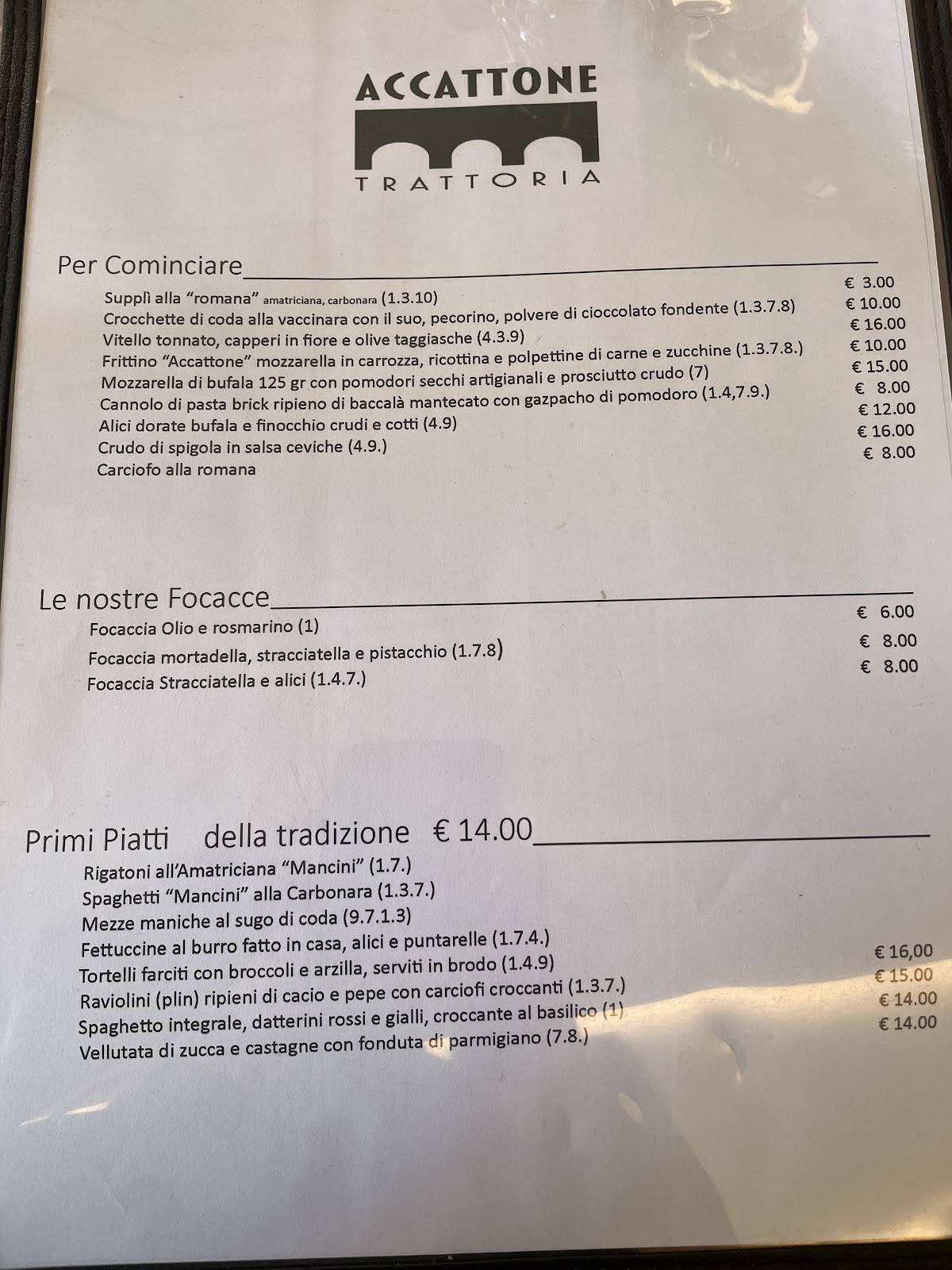 Menu di Trattoria Accattone 