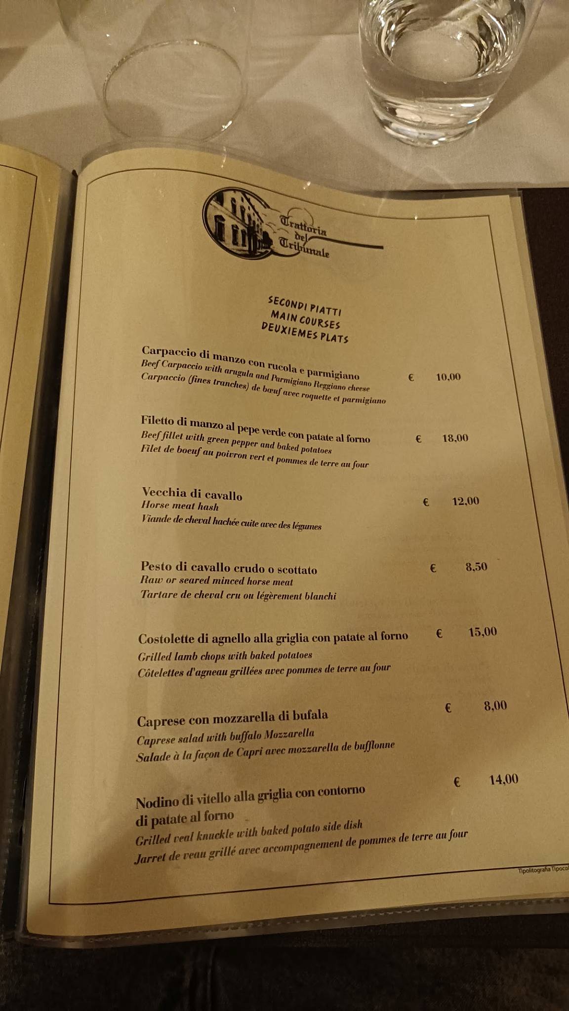 Speisekarte Von Trattoria Del Tribunale Restaurant Parma