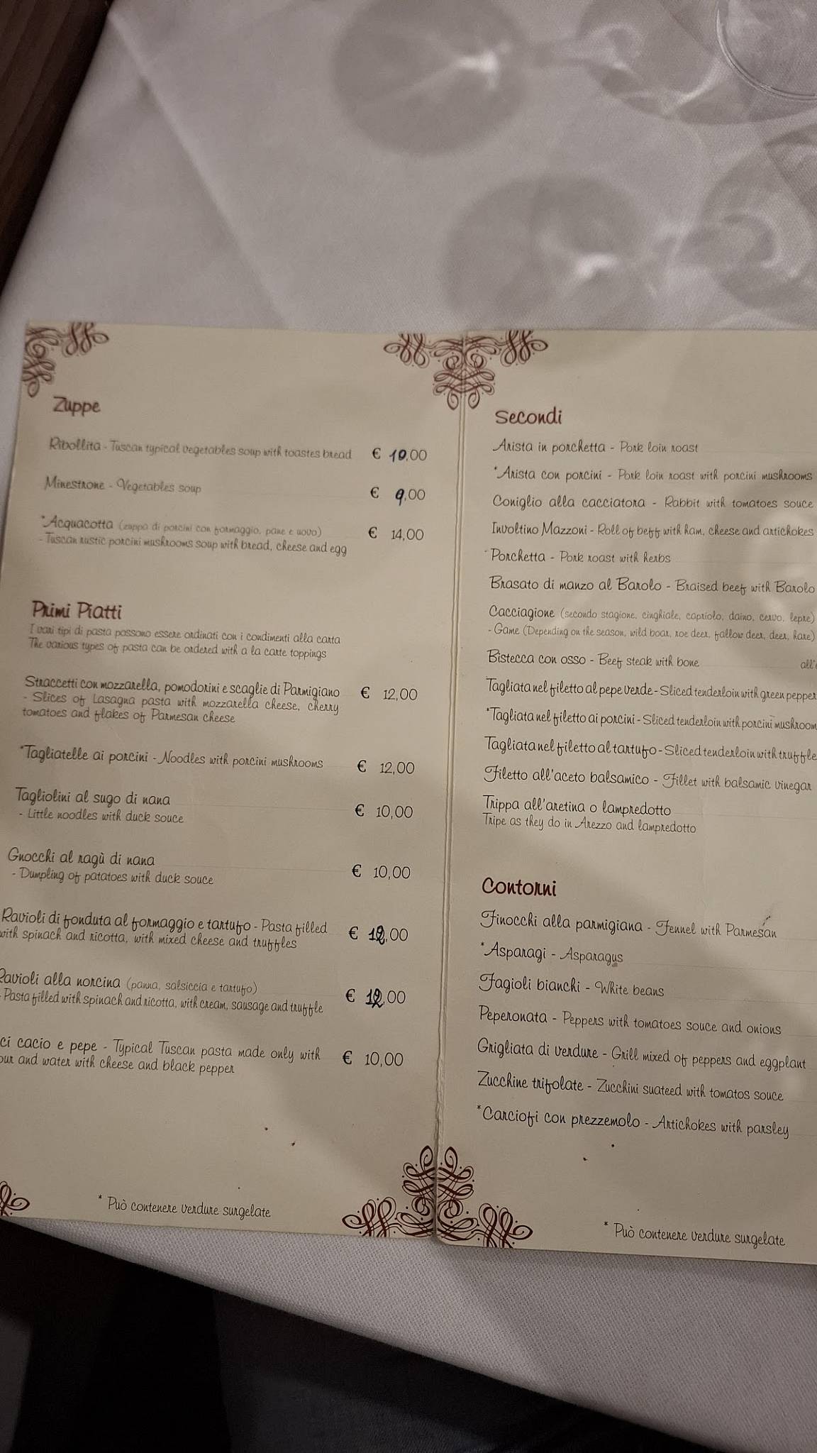 Menu di Trattoria Mazzoni 