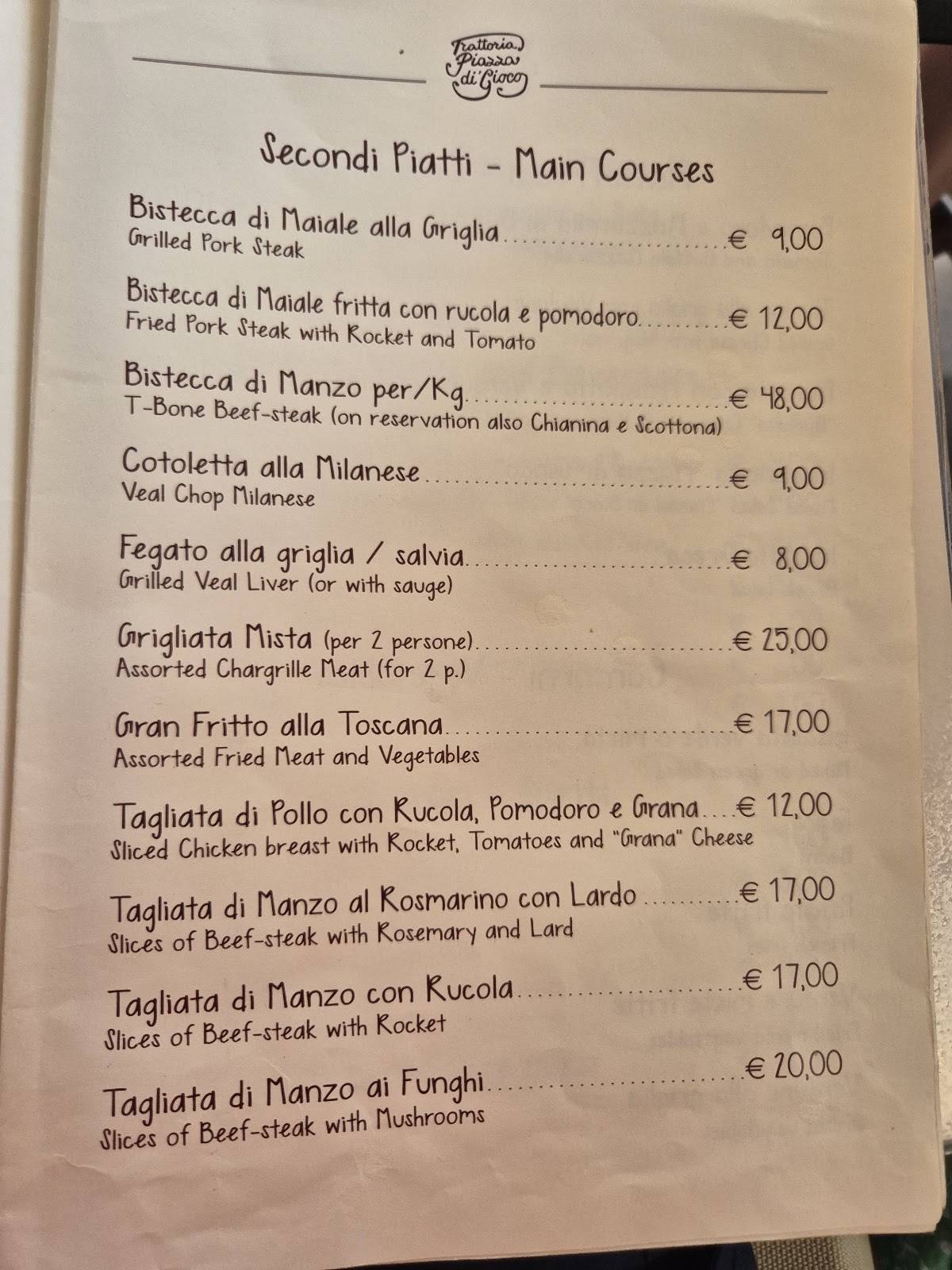 Menu di Trattoria Piazza Di' Gioco 