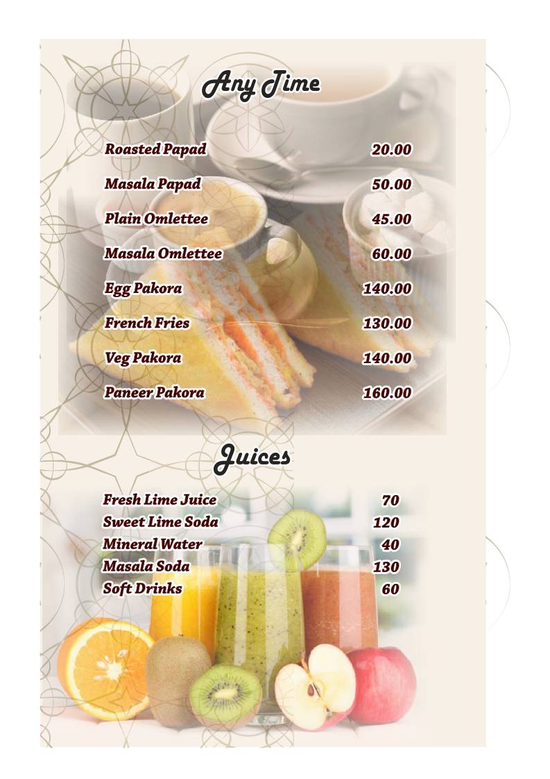 Trio- The Family Restaurant menu