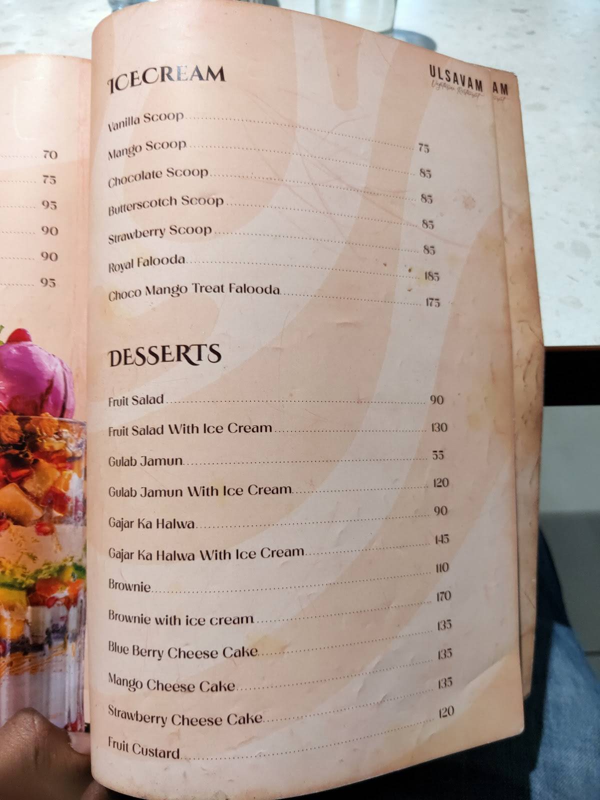 ULSAVAM RESTAURANT menu