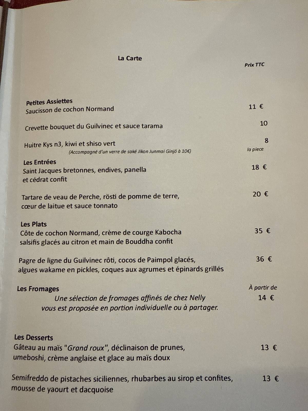 Menu de Vantre