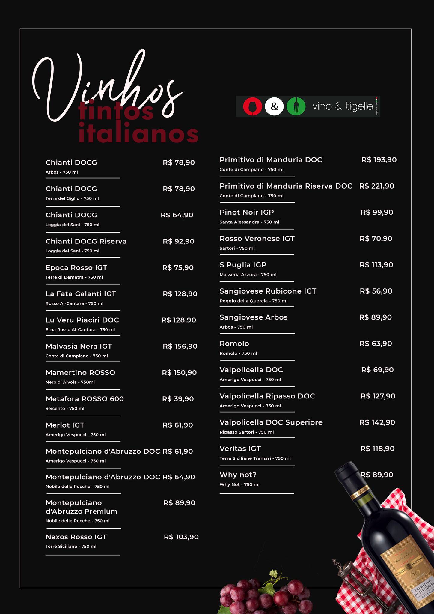 Vino e Tigelle cardápio