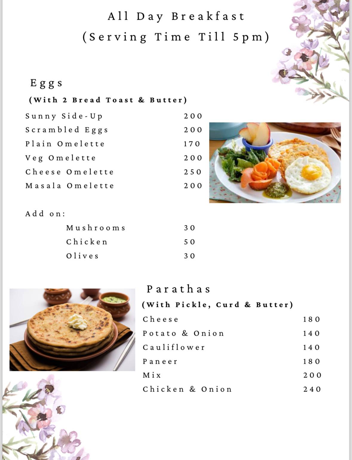 White Orchid Cafe and Restaurant menu