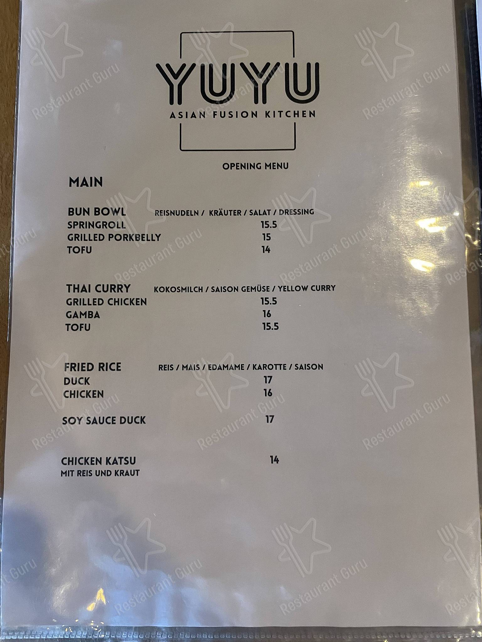 yuyu asian fusion kitchen karte