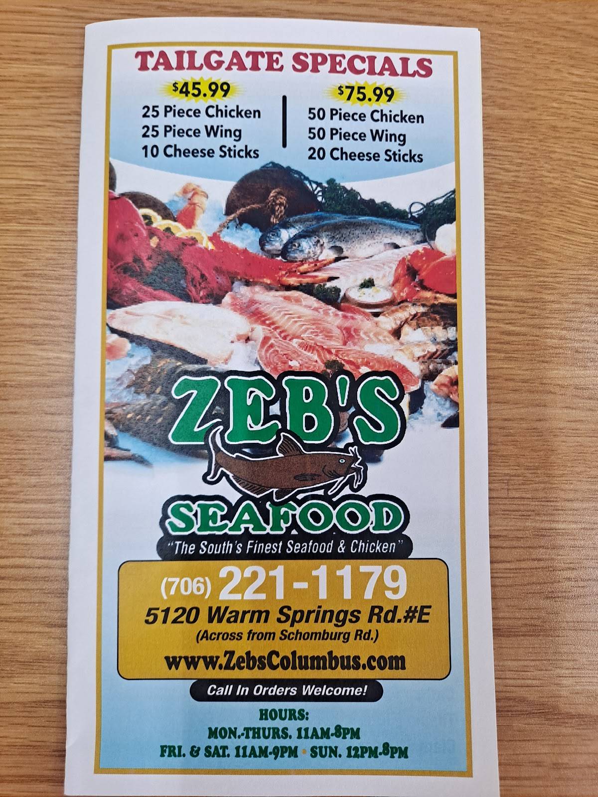 Menu at Zeb's Seafood & Chicken restaurant, Columbus, Warm Springs Rd ...