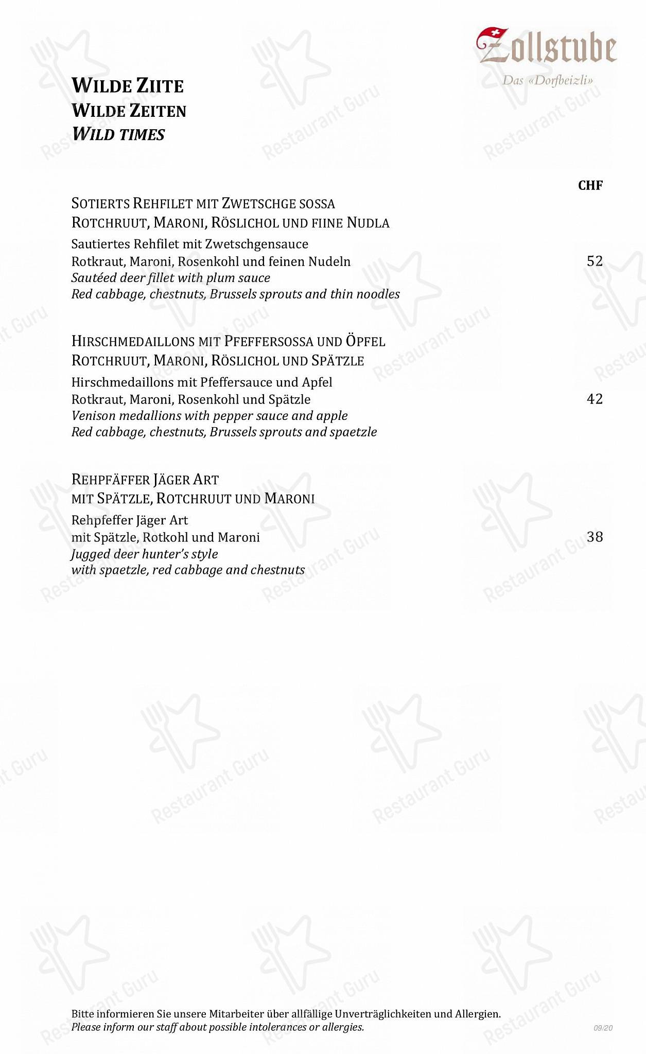 Menu di Zollstube - Wine Menu