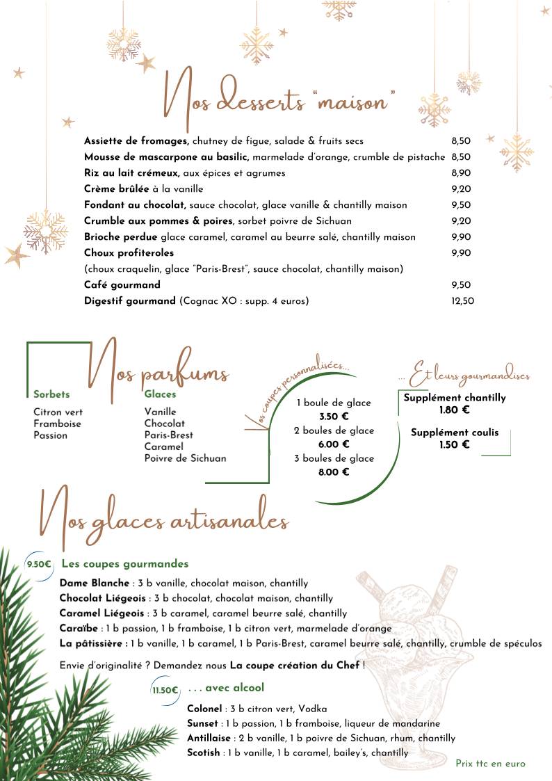 Menu de Restaurant l’Atelier
