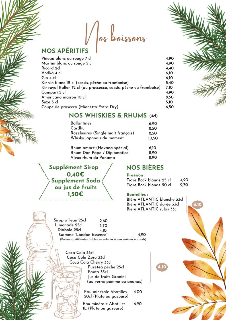 Menu de Restaurant l’Atelier