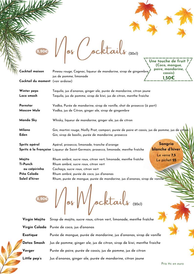 Menu de Restaurant l’Atelier