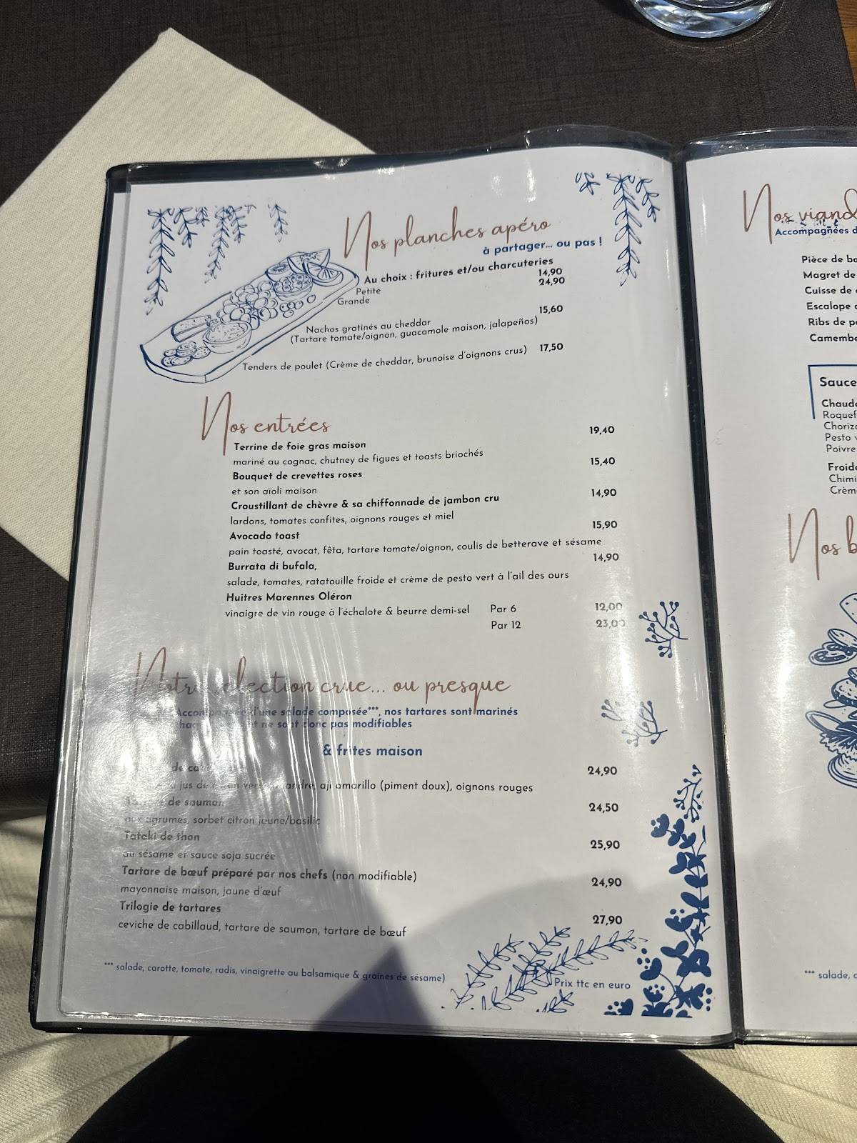 Menu de Restaurant l’Atelier