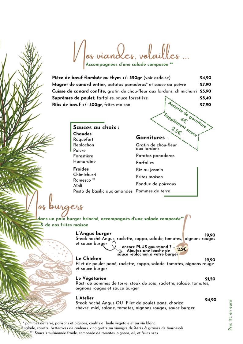 Menu de Restaurant l’Atelier