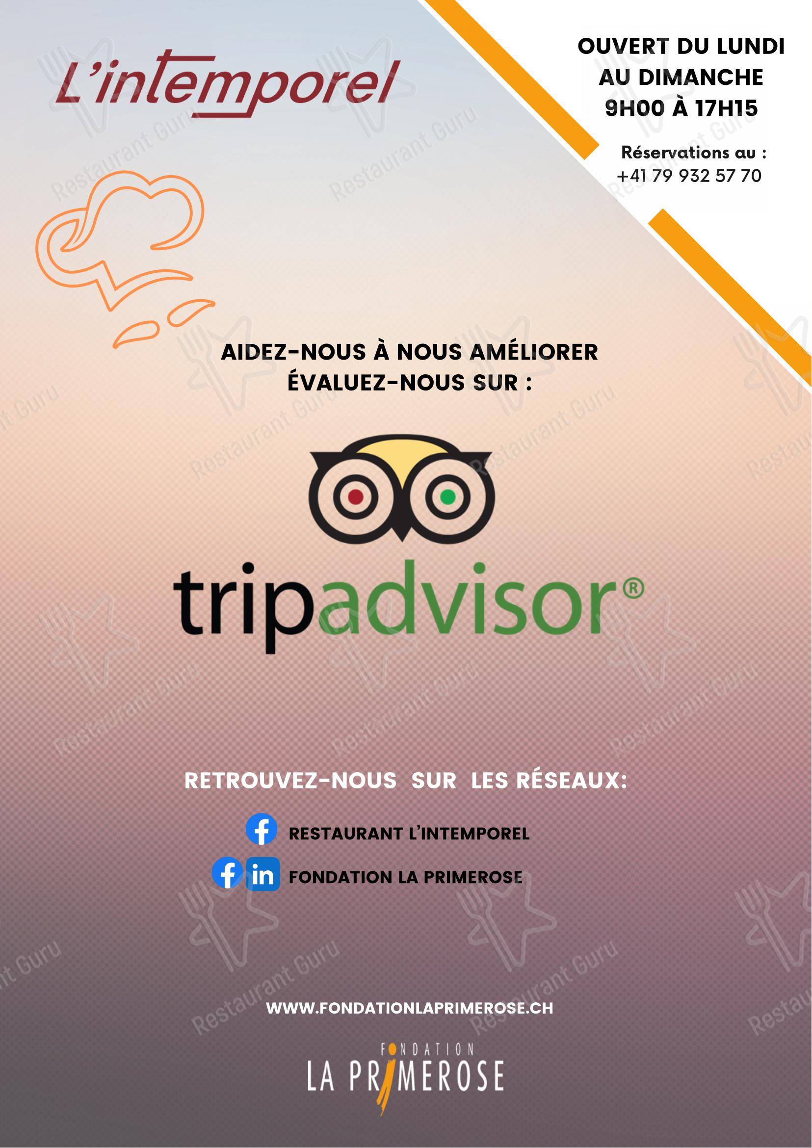 菜单 per Restaurant l'Intemporel in Crissier