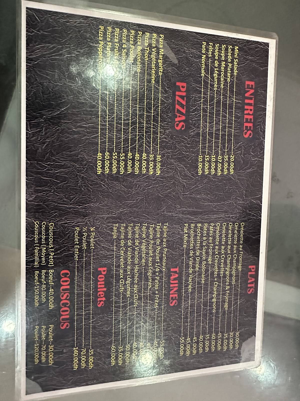 Menu de Restaurant platane