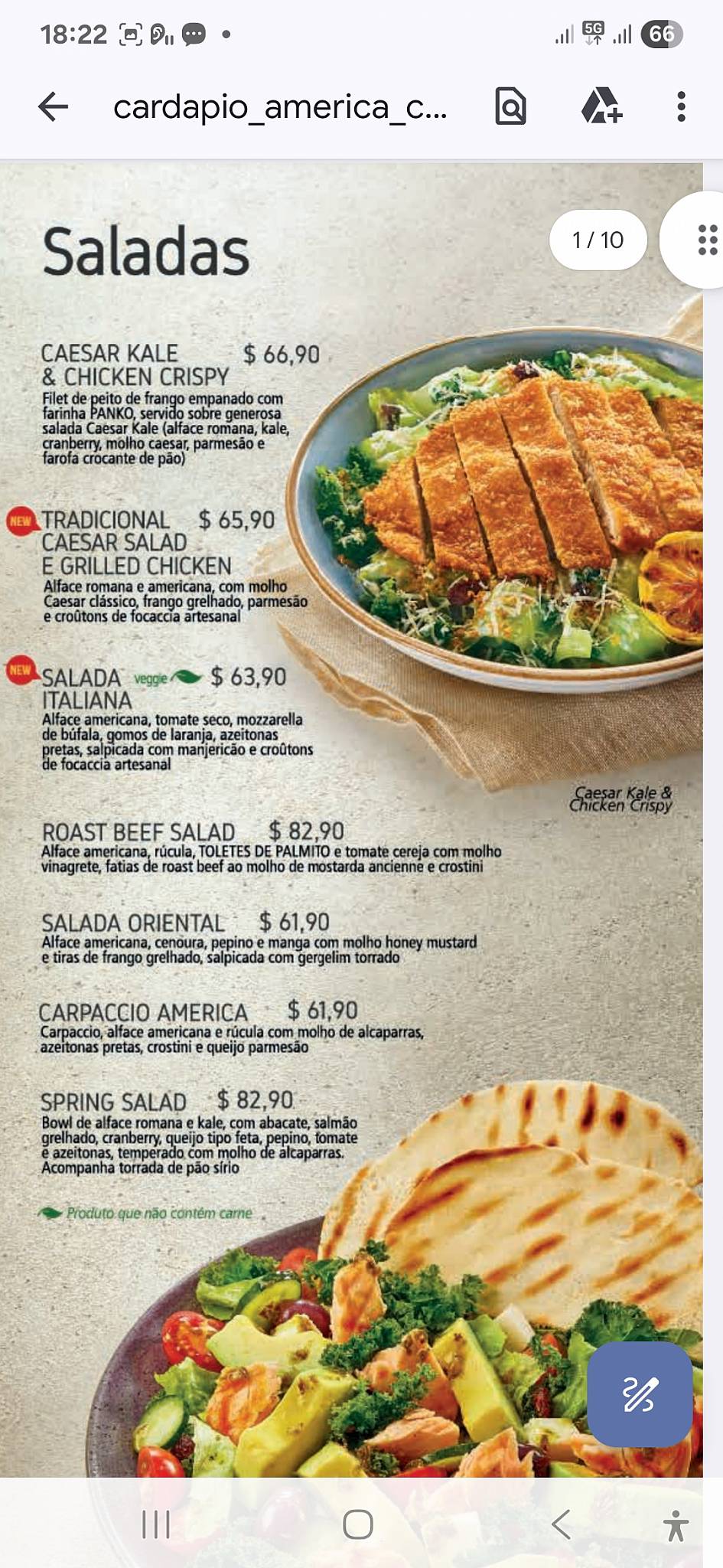 Restaurante America Paulista cardápio