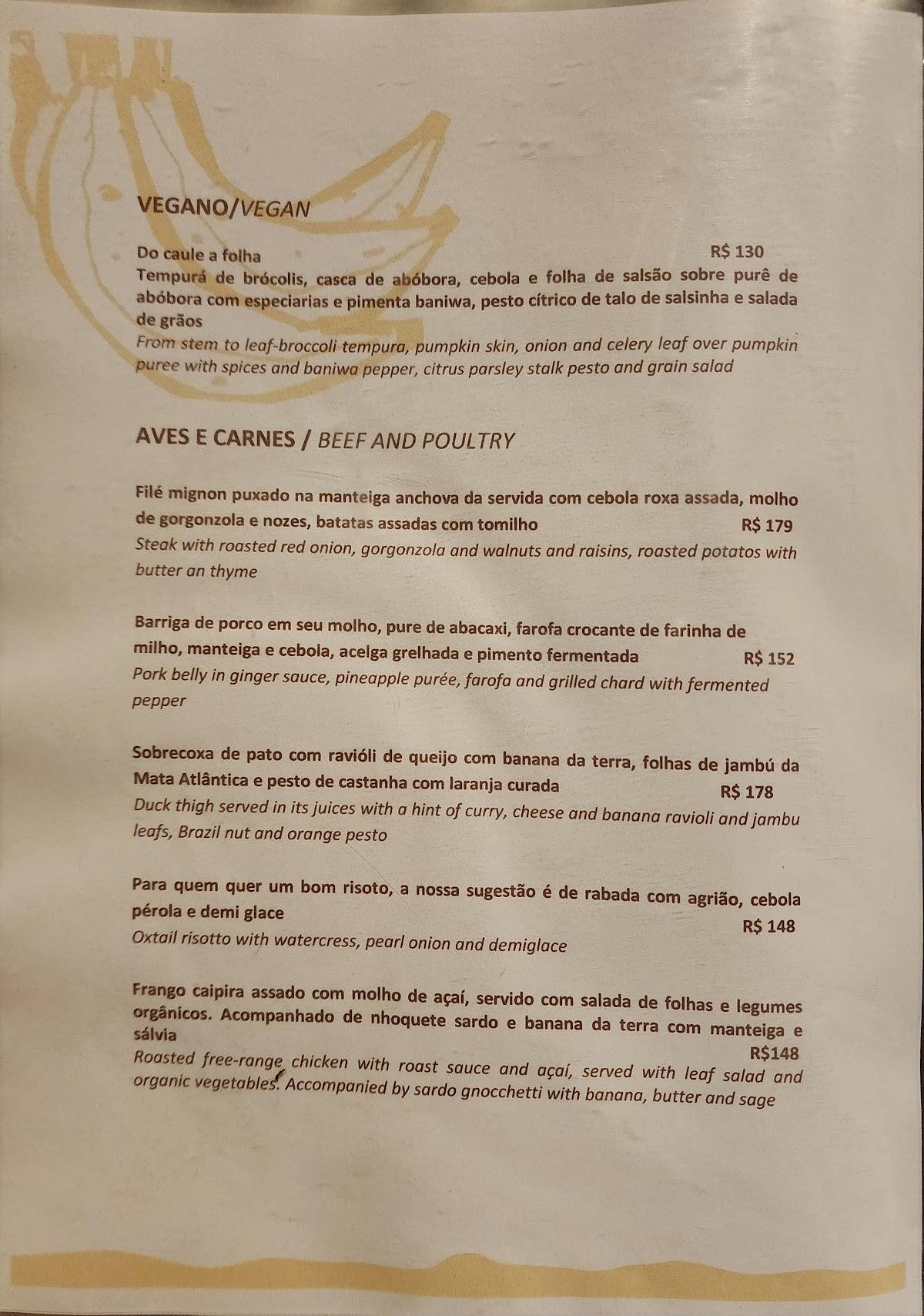 Restaurante Banana da Terra cardápio