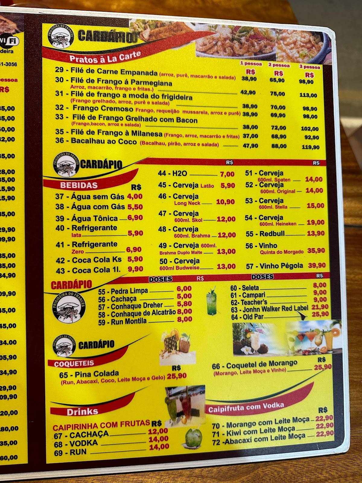 Restaurante Frigideira do Francês cardápio