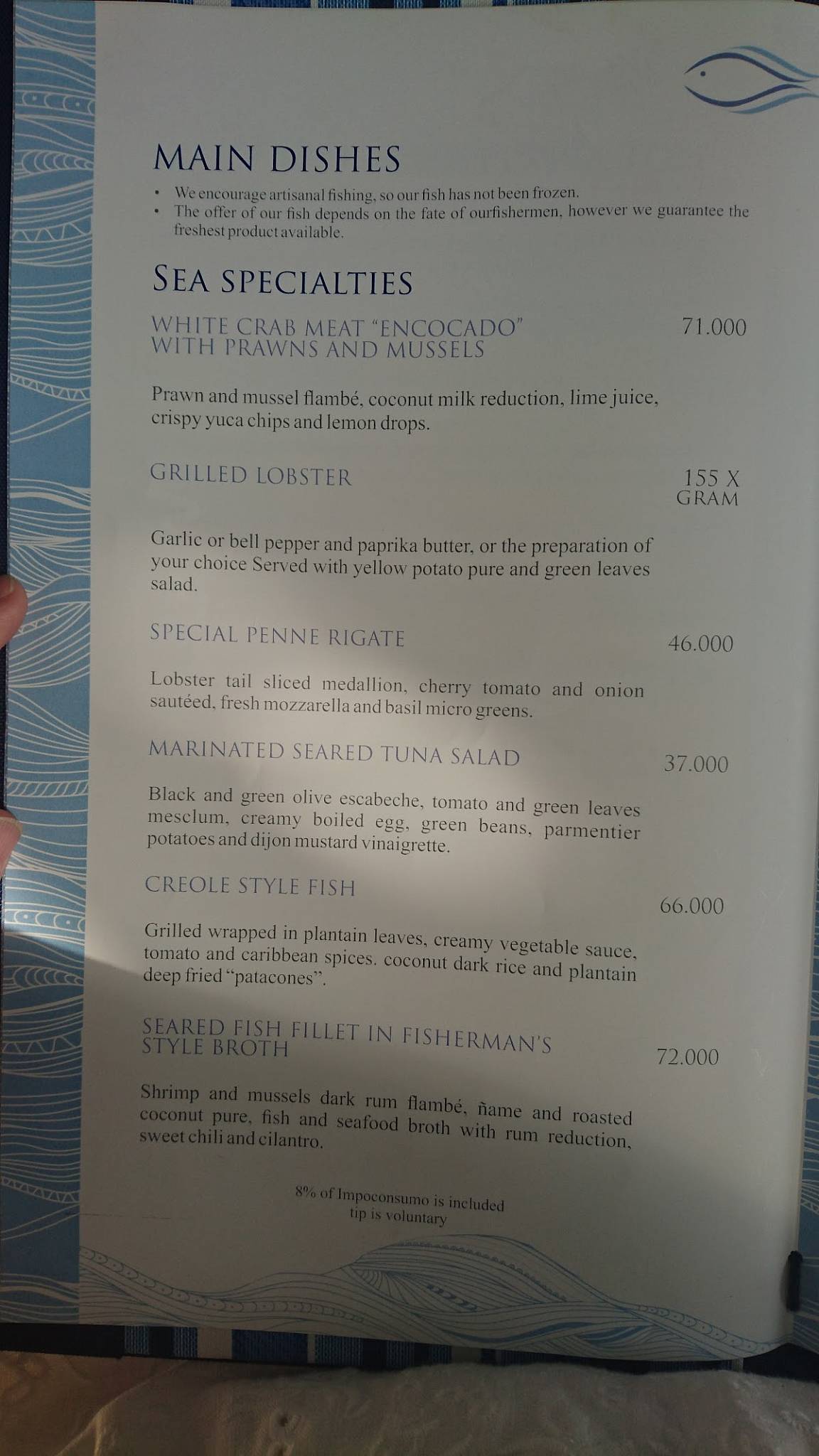 Carta de Restaurante Fuerte de San Sebastián del de