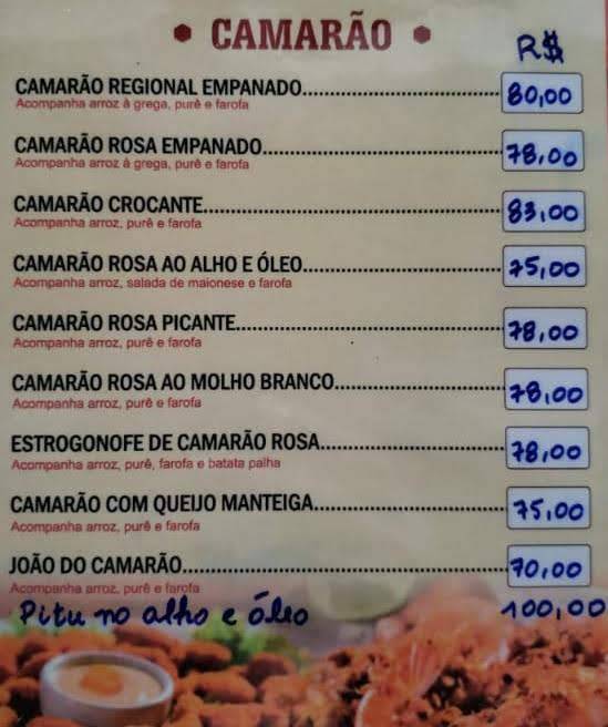 Restaurante João Do Camarão - Matriz cardápio